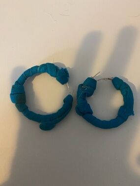 Blue Wrapped Hoop Earrings - Lightweight Fashion Hoops